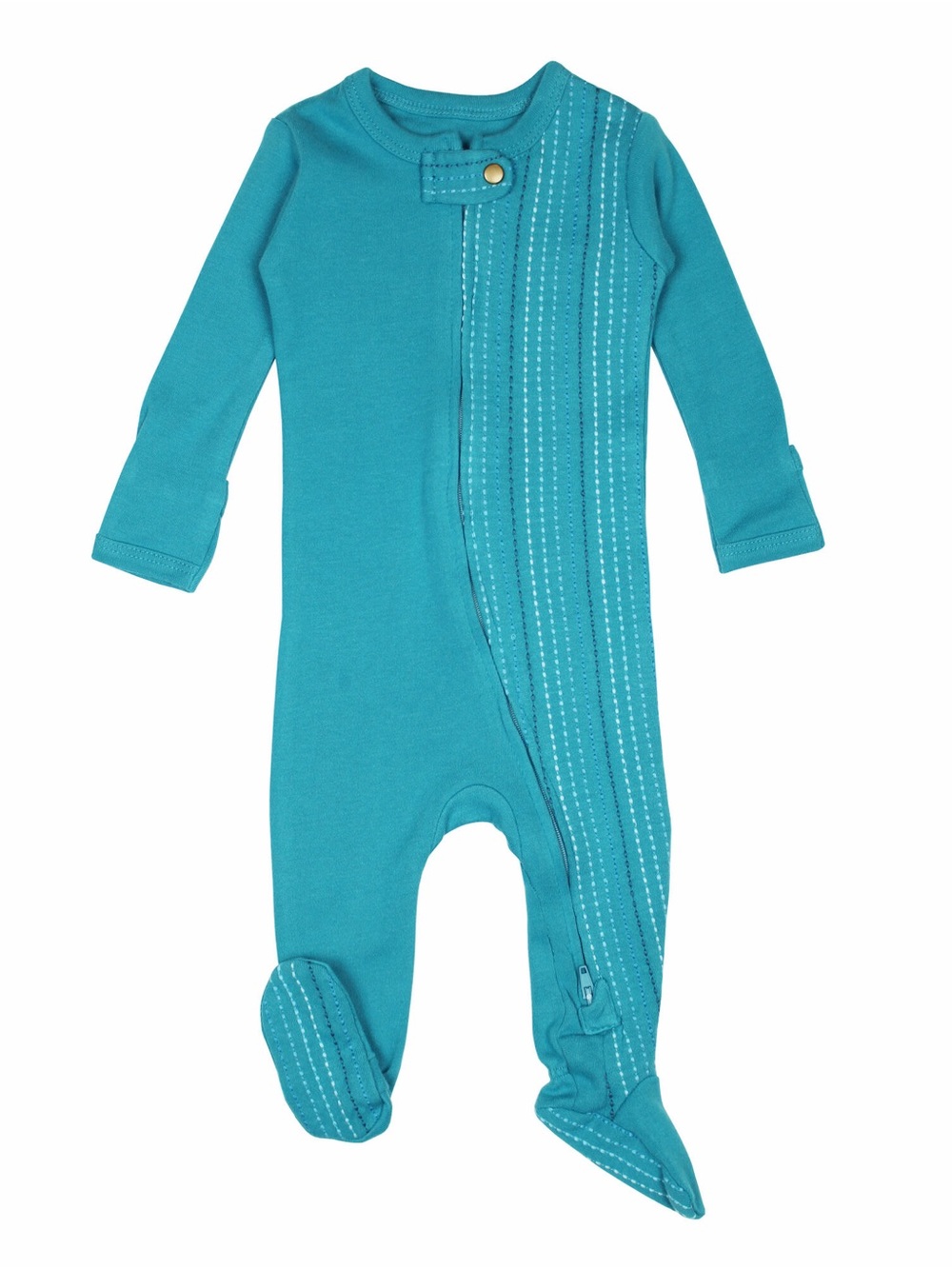9-12m NWT L'ovedbaby Embroidered Zipper Footie- Teal Dash